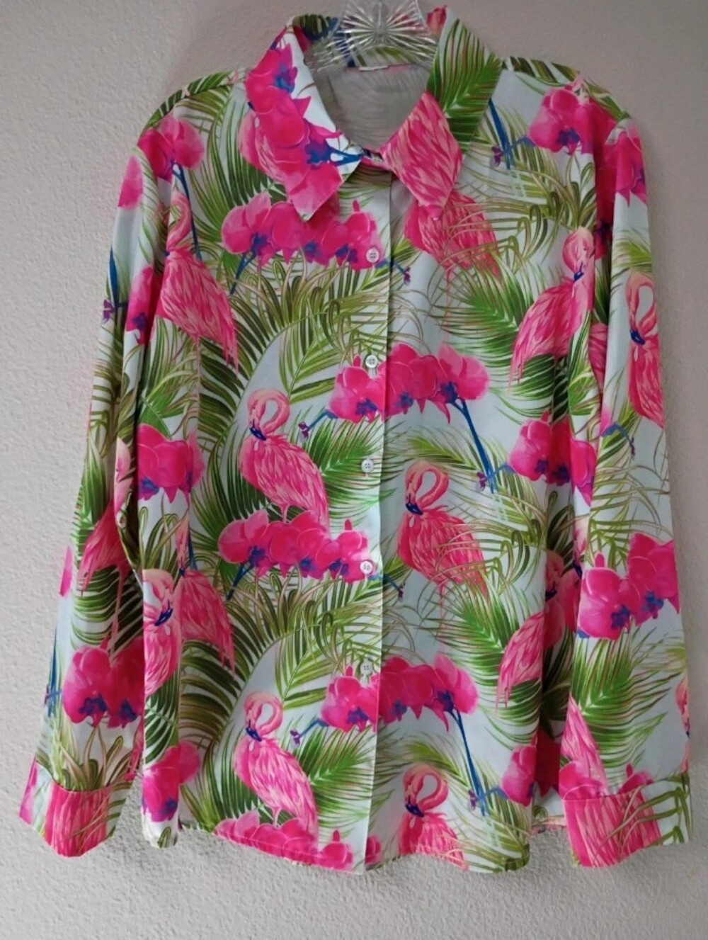 Women's Pink Tropical Flamingo Button-Up Shirt
